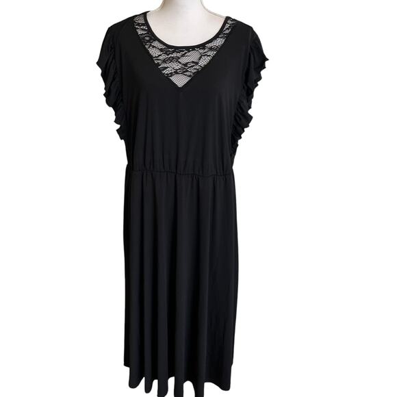 Bloomchic Dress Size 18/20 Plus Black Stretch Knit Lace inset Long Elasitc Waist - Picture 1 of 10